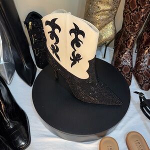 INC International Concepts Black and Cream Heeled Boots